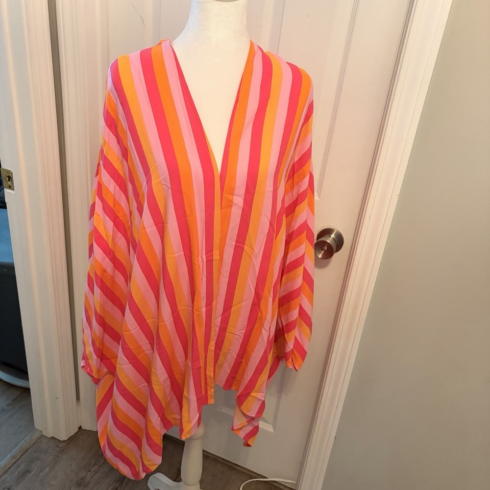 Dear Scarlett Multi-Color Striped Kimono/Cover-Up OSFM Dopamine dressing Flowy - Picture 2 of 7